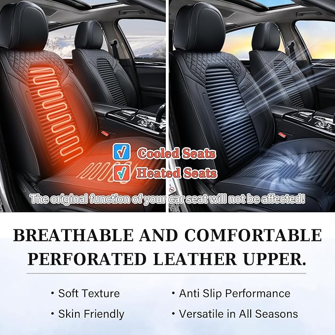 Coverado Car Seat Covers Full Set, Leather Seat Covers for Cars, Waterproof Front and Rear Automotive Seat Cover Car Accessories Universal Fit for Most Cars SUV Trucks(Black)