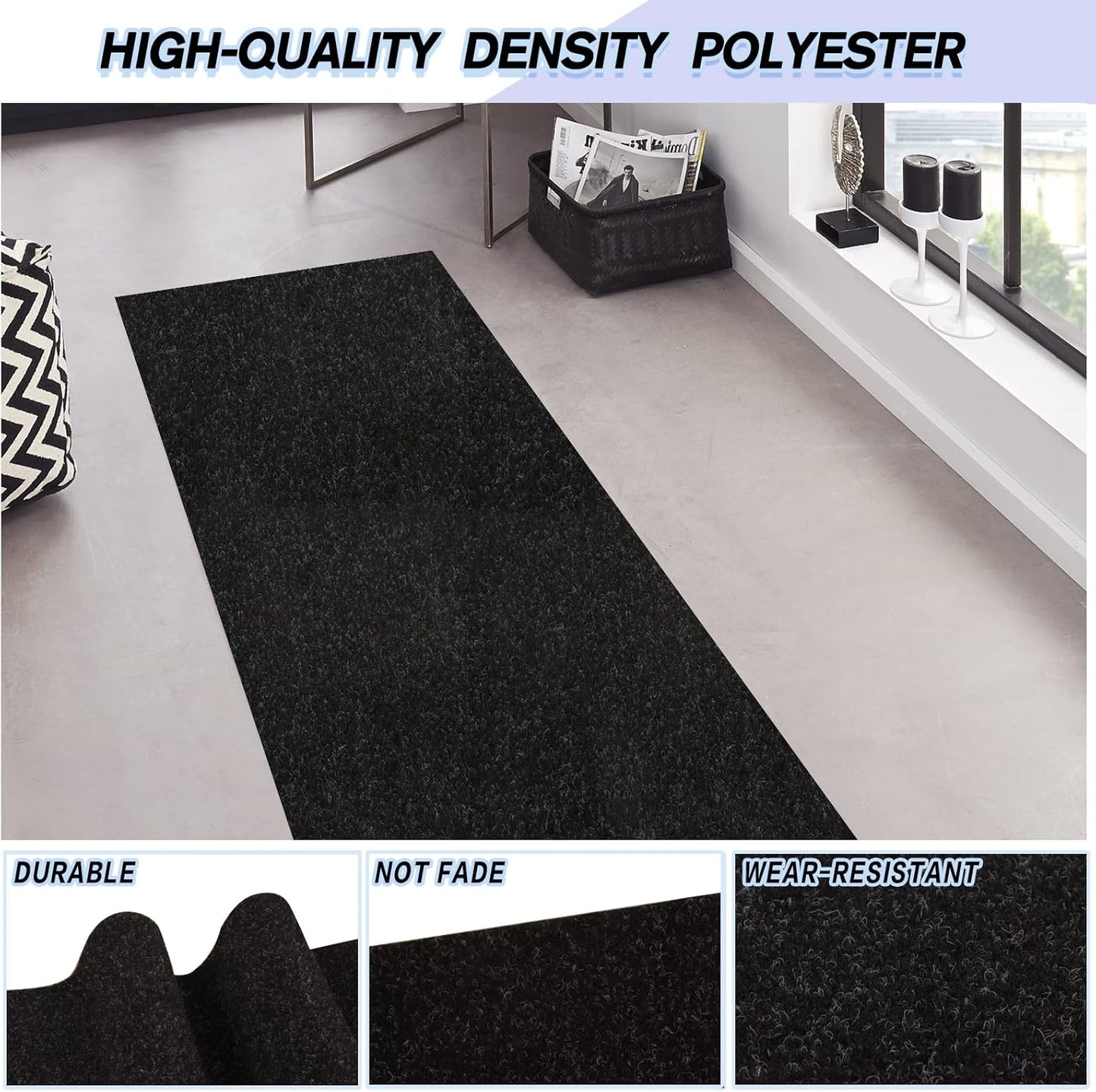 Custom Size Backed Non-Slip Area Rugs Runner, Easy Clean, Waterproof Runner Rugs for Hallway Entryway, Kitchen, Laundry, 3FT x 29FT, Black