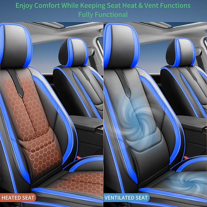 Fit HRV Car Seat Covers for Honda HR-V 2016-2024 2025 2026 - Upgraded Premium Waterproof & Breathable Leather, Airbag Compatible, All-Weather Seat Cushion Protector (Full Set,Black-Blue)