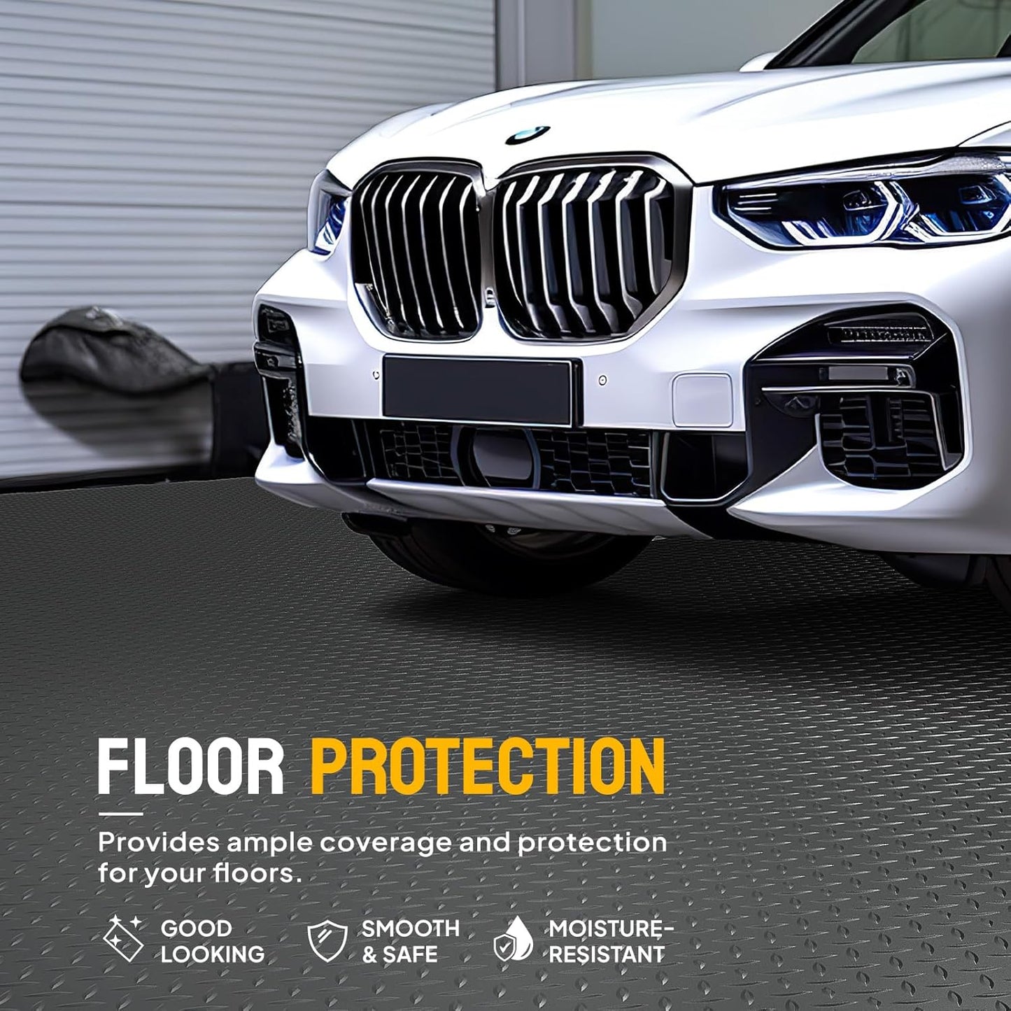 TUFFIOM 7'87'' x 22 FT Garage Floor Mat, Thickened Diamond Plate PVC Garage Mats Flooring Roll for Under Car, Garage Parking Mats for Floor Large SUVs, MPV, Pickup Truck, RV