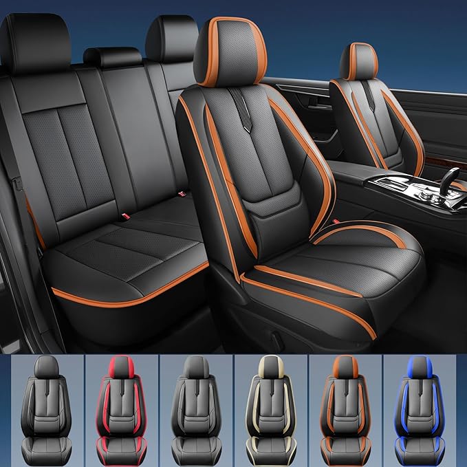 Fit Accent Car Seat Covers for Hyundai Accent 2006-2025 2026 -Upgraded Premium Waterproof & Breathable Leather,Airbag Compatible,All-Weather Seat Cushion Protector,Full Set,Black-Brown