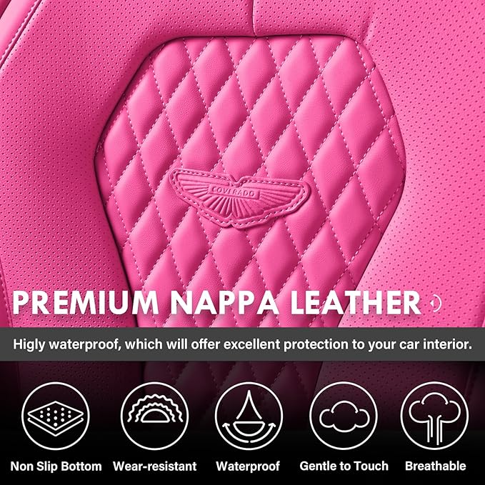 Coverado Auto Seat Covers, Car Seat Covers Full Set, Rose Car Seat Cover, Driver Seat Covers Front Seats Rear Seat Cover, Luxury Car Seat Cushion,Leather Seat Cover Seat Protector Fit for Most Cars