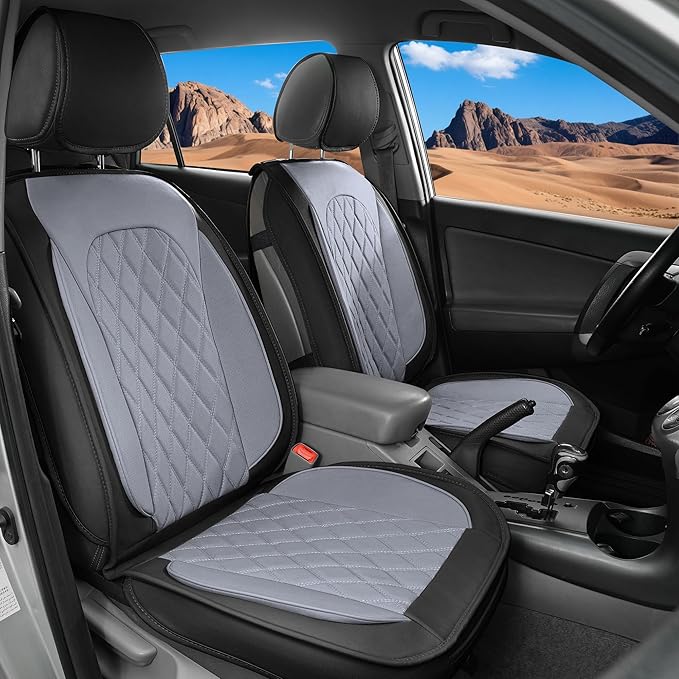 LINGVIDO Car Seat Covers for Front Seats (2 Seats) - Premium Perforated Nappa Leather,Waterproof Shield, Omni-Adapt Fit for SUVs Sedans, Ideal for Rideshare & Pets