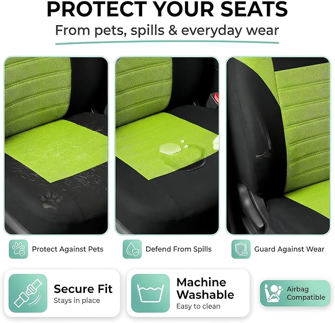 FH Group Automotive Car Seat Covers Front Set Premium 3D Air Mesh Front Seat Covers, Airbag Compatible Universal Fit Interior Accessories for Cars Trucks and SUVs - Green