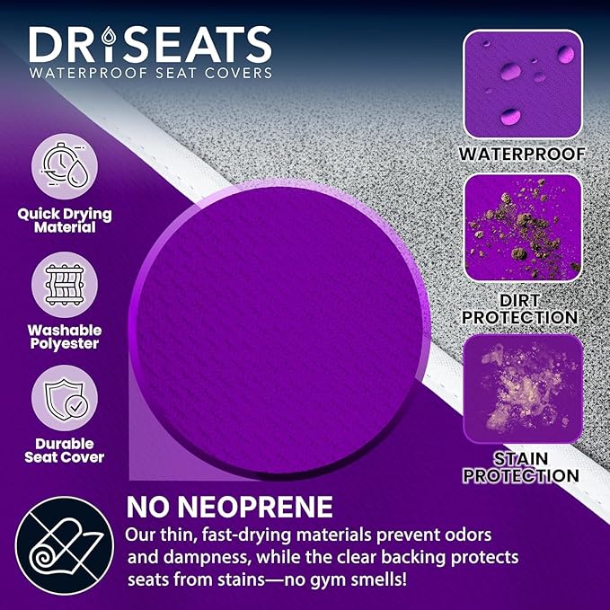 Dri Seats Waterproof Car Seat Cover – Premium Sweat Towel with Slip Resistant Backing for Front Seats in Cars, Trucks, SUVs – Universal Seat Covers & Liner, Easy Install (Purple, Large)