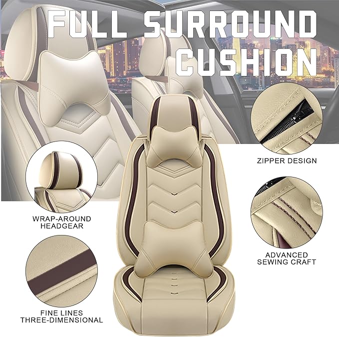 CTDS Car Seat Covers for Honda Civic 2000-2026, Stylish Sport Seat Cover, Premium Nappa Leather Car Seat Cover. Automobile Seat Covers Sets.(Luxury 5 Seats/Beige)