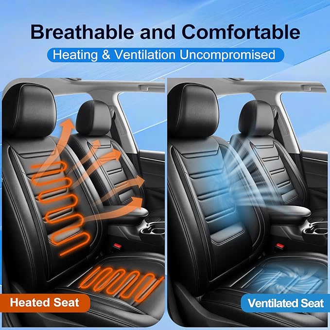 Car Seat Covers for Select Honda Fit 2007-2020, Premium Full Coverage Leather, Airbag Compatible & Scratch-Resistant, Waterproof & All Weather Breathable Seat Protector, Full Set, Black