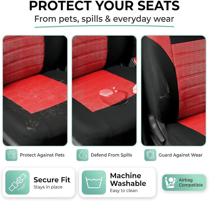 FH Group Automotive Car Seat Covers Front Set Premium 3D Air Mesh Front Seat Covers, Airbag Compatible Universal Fit Interior Accessories for Cars Trucks and SUVs - Red