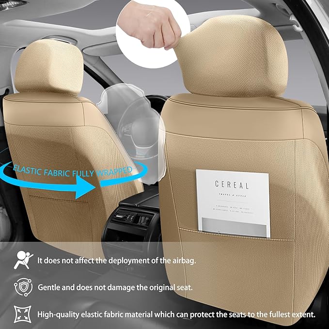 Car Seat Covers Front Pair,Universal Fit for Cars,SUVs,Trucks,and Sedans,Faux Leather Car Seat Cushion Compatible with Airbags,Waterproof Car Seat Protector,Beige