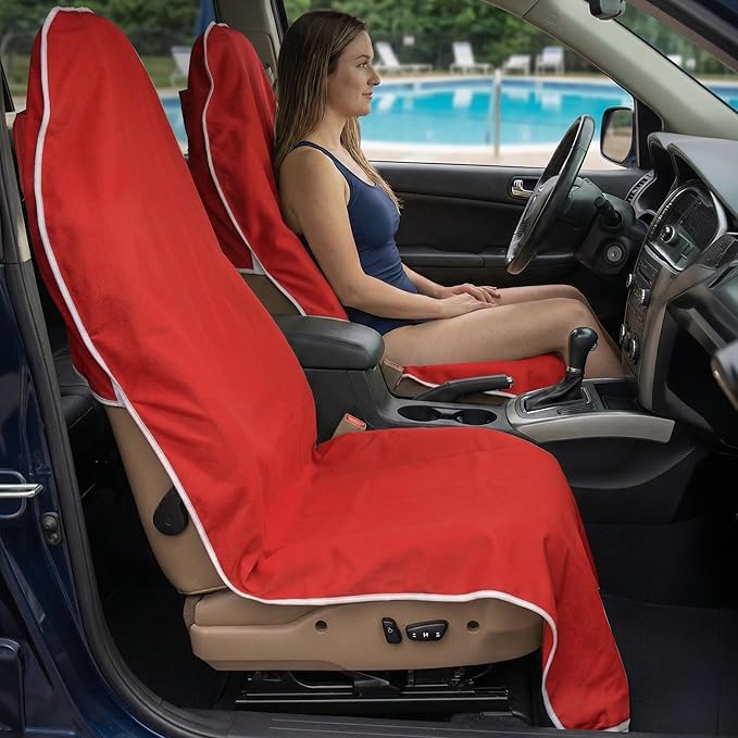 Dri Seats Waterproof Car Seat Cover – Premium Sweat Towel with Slip Resistant Backing for Front Seats in Cars, Trucks, SUVs – Universal Seat Covers & Liner, Easy Install (Red, Large)