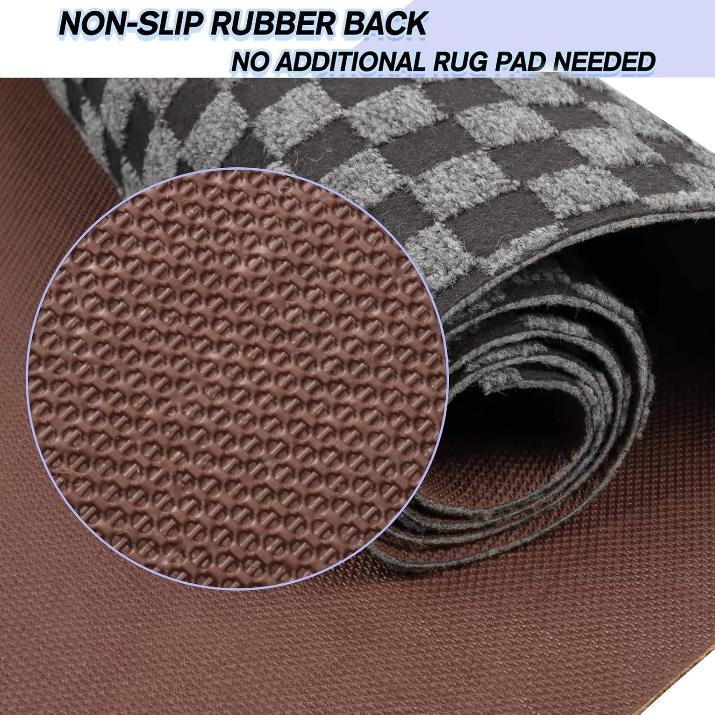 Custom Size Backed Non-Slip Area Rugs Runner, Easy Clean, Waterproof Runner Rugs for Hallway Entryway, Kitchen, Laundry, 3FT x 71FT, Gray Checkered