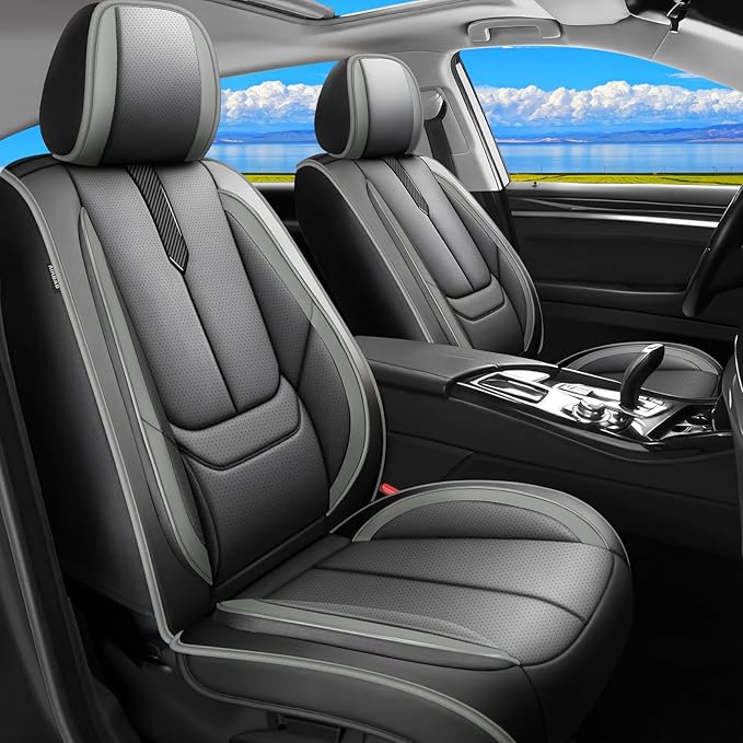 Fit Venue Car Seat Covers for Hyundai Venue 2020-2025 2026 -Upgraded Premium Waterproof & Breathable Leather,Airbag Compatible,All-Weather Seat Cushion Protector,2 Front/Black-Grey