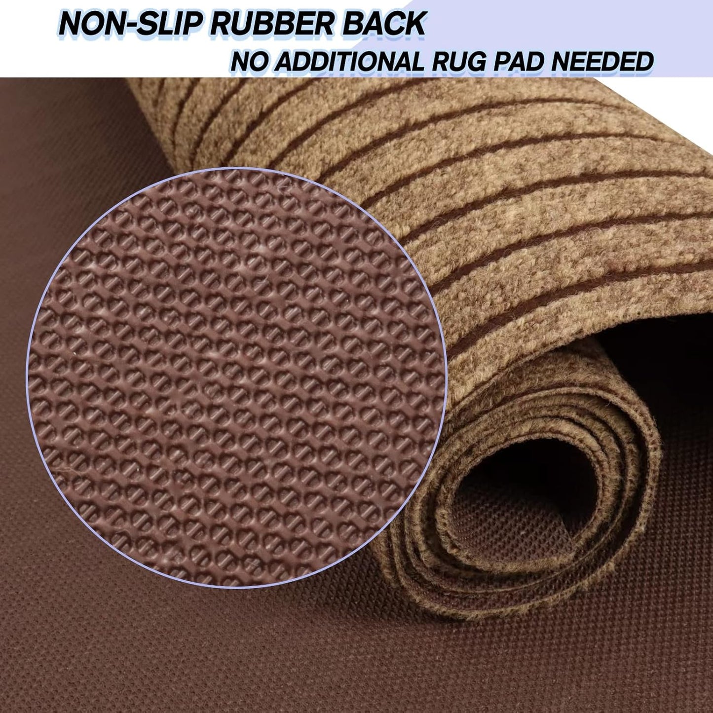 Custom Size Backed Non-Slip Area Rugs Runner, Easy Clean, Waterproof Runner Rugs for Hallway Entryway, Kitchen, Laundry, 3FT x 55FT, Brown Stripe