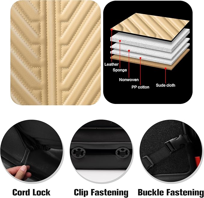 PU Leather Car Seat Covers Full Set – Waterproof seat Cover for Cars，3D Foam Support Automotive seat Covers ，Airbag Compatible, Universal Fit for Cars SUVs Trucks Sedans（Khaki）