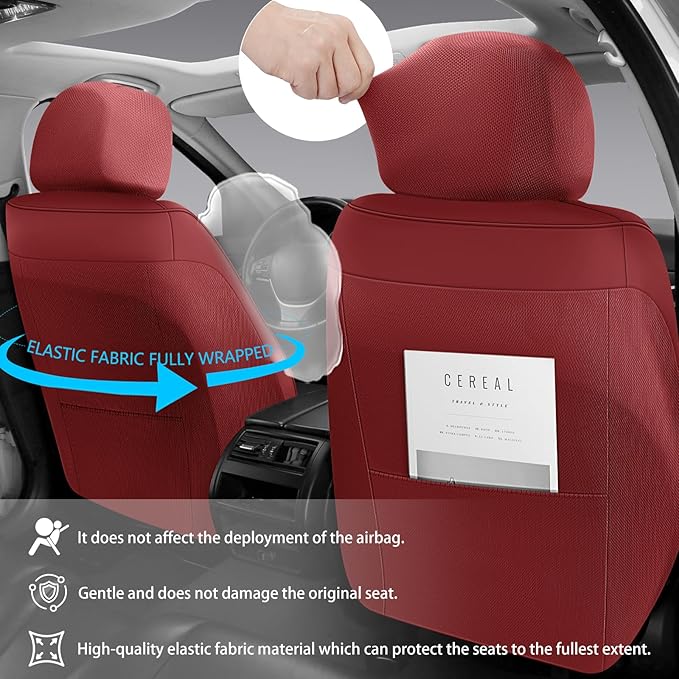 Car Seat Covers Front Pair,Universal Fit for Cars,SUVs,Trucks,and Sedans,Faux Leather Car Seat Cushion Compatible with Airbags,Waterproof Car Seat Protector,Wine Red