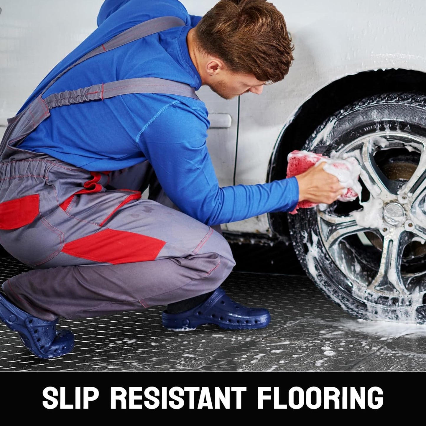 TUFFIOM 7'87'' x 22 FT Garage Floor Mat, Thickened Diamond Plate PVC Garage Mats Flooring Roll for Under Car, Garage Parking Mats for Floor Large SUVs, MPV, Pickup Truck, RV