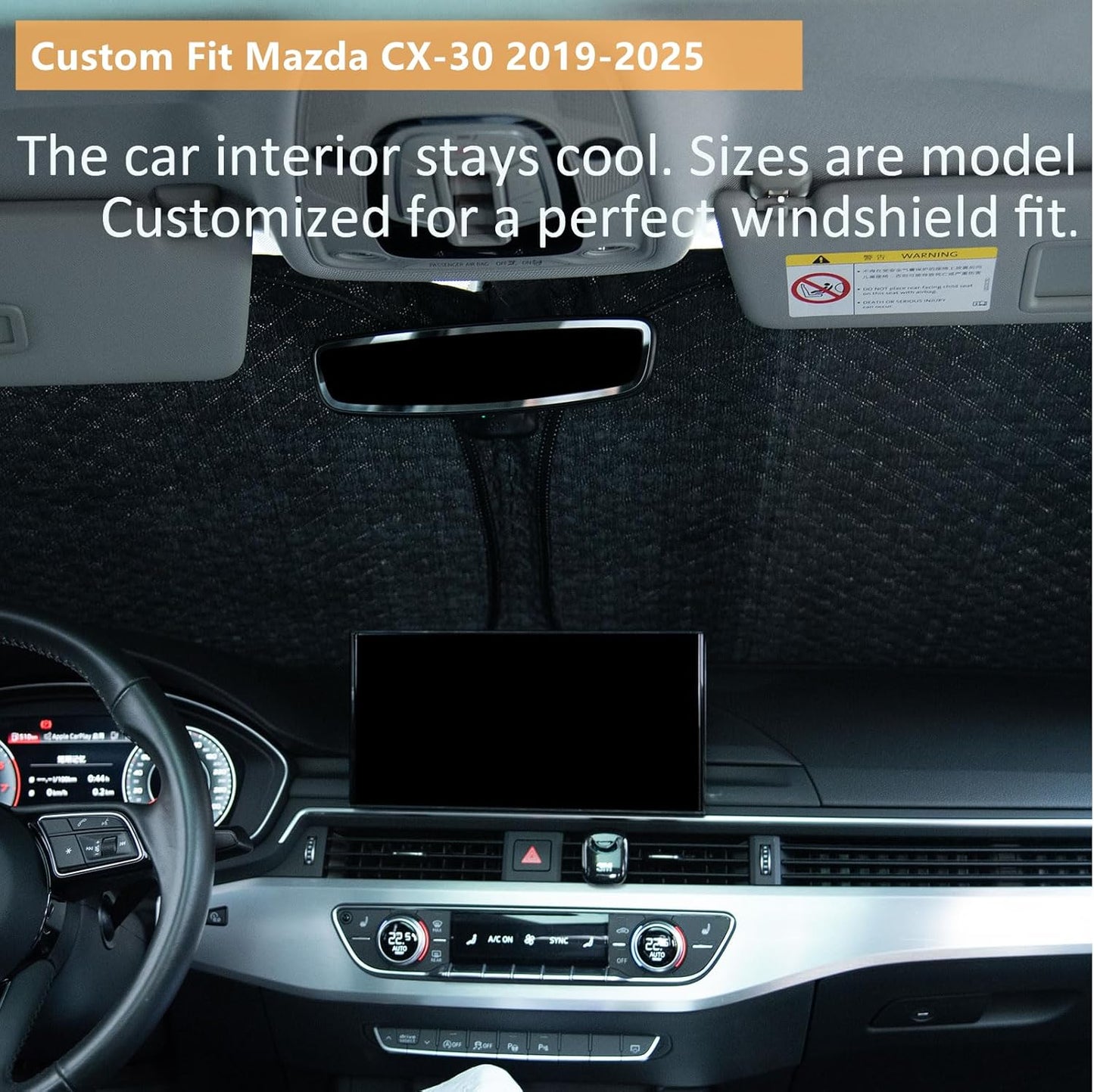 Car Windshield Sun Shade 5 Layers Thick for Mazda CX-30 SUV 2019-2024 2025 - Front Window Sunshade Sun Visor Accessories - Protector for CX30 Vehicle Reflect UV Sun and Heat