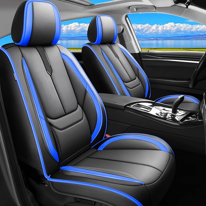 Fit Passport Car Seat Covers for Honda Passport 2019-2025 2026 - Upgraded Premium Waterproof & Breathable Leather,Airbag Compatible,All-Weather Seat Cushion Protector,Full Set,Black-Blue