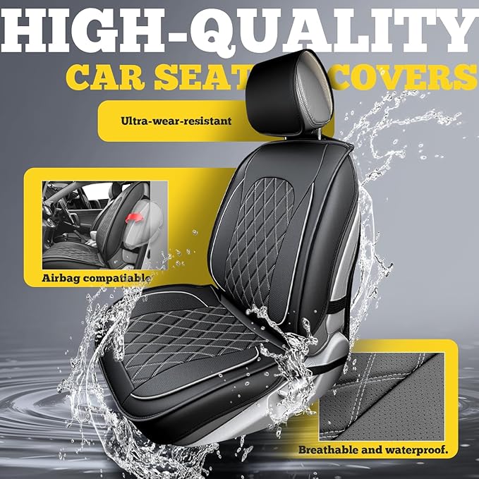LINGVIDO Car Seat Covers for Front Seats (2 Seats) - Premium Perforated Nappa Leather,Waterproof Shield, Omni-Adapt Fit for SUVs Sedans, Ideal for Rideshare & Pets