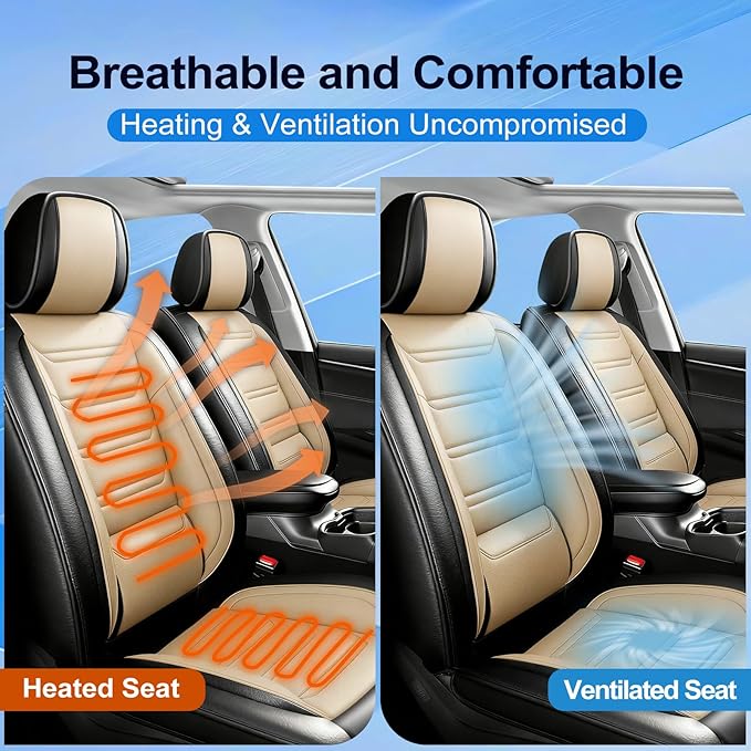 Fit Insight Car Seat Covers for Honda Insight 2010-2022 Premium Leather, Airbag Compatible, Scratch-Resistant, Waterproof All Weather Seat Protector, Airbag Compatible, Full Set, Black+Beige