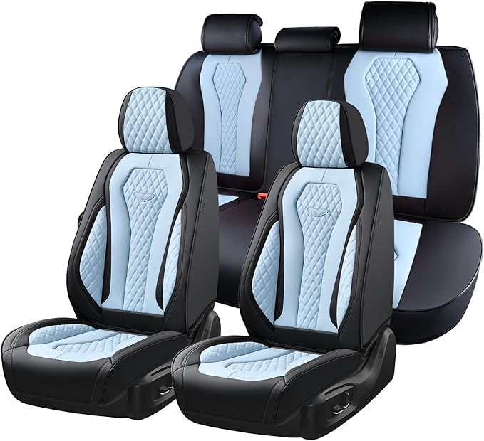 Coverado Auto Seat Covers, Car Seat Covers Full Set, Blue Car Seat Cover, Driver Seat Covers Front Seats Rear Seat Cover, Luxury Car Seat Cushion,Leather Seat Cover Seat Protector Fit for Most Cars