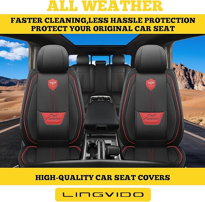 LINGVIDO Car Seat Covers Full Set (5 Seats) - Premium Perforated Nappa Leather, Waterproof Shield, Omni-Adapt Fit SUVs Sedans, Ultimate Family & Pet Protection