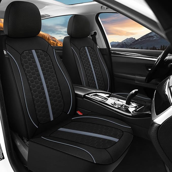 Breathable Premium Car Seat Covers Full Set，3D Air-Mesh Seat Covers for Cars，Comfortable Safety Airbag Compatible，Universal for Most Cars Sedan Truck SUV(Black/Gray)