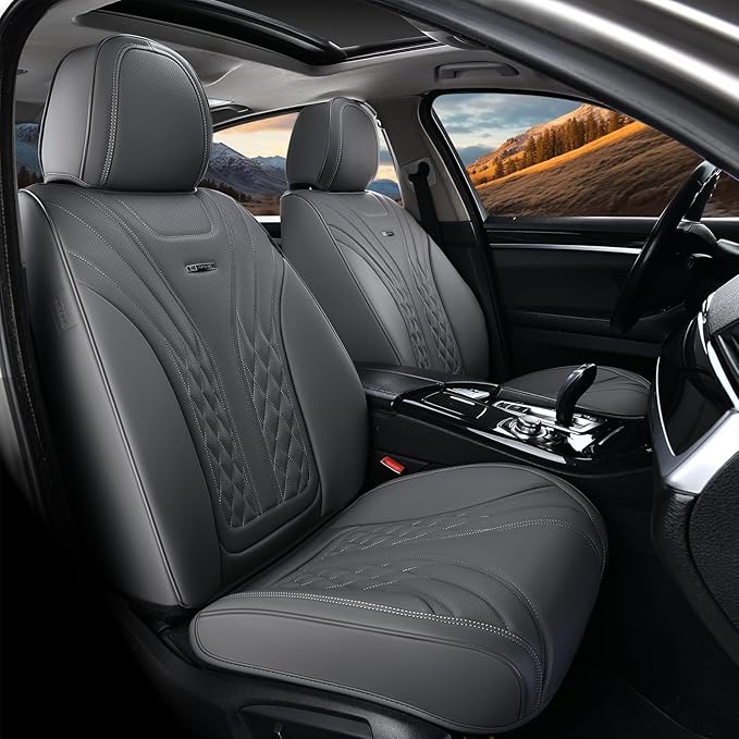 Coverado Car Seat Covers, Car Seat Covers Front Seats, 2-Pack Front Seat Cover, Nappa Leather Waterproof Seat Covers, Car Seat Protectors, Automotive Seat Covers Universal Fit for Most Vehicles Gray