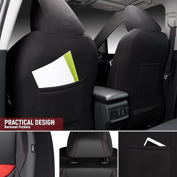 PU Leather Car Seat Covers Full Set – Waterproof seat Cover for Cars，3D Foam Support Automotive seat Covers ，Airbag Compatible, Universal Fit for Cars SUVs Trucks Sedans（Black/Red）