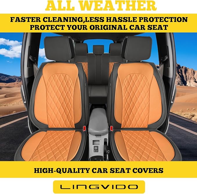 LINGVIDO Car Seat Covers for Front Seats (2 Seats) - Premium Perforated Nappa Leather,Waterproof Shield, Omni-Adapt Fit for SUVs Sedans, Ideal for Rideshare & Pets