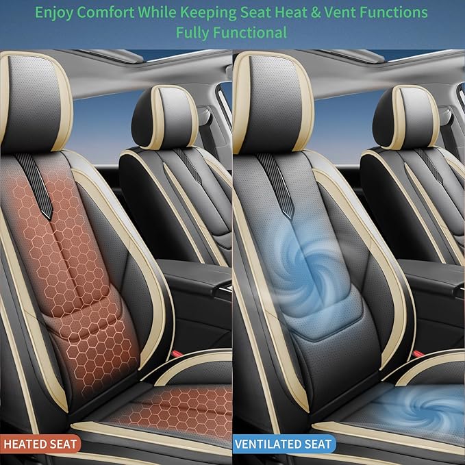 Fit Outback Car Seat Covers for Subaru Outback 2010-2024 2025 2026 -Upgraded Premium Waterproof & Breathable Leather,Airbag Compatible,All-Weather Seat Cushion Protector,2 Front/Black-Beige