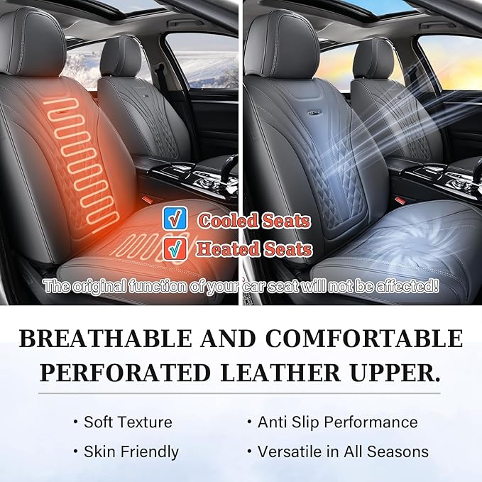 Coverado Car Seat Covers, Car Seat Covers Front Seats, 2-Pack Front Seat Cover, Nappa Leather Waterproof Seat Covers, Car Seat Protectors, Automotive Seat Covers Universal Fit for Most Vehicles Gray