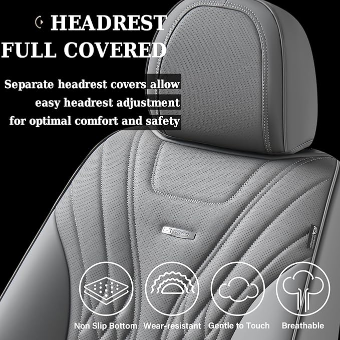 Coverado Car Seat Covers, Car Seat Covers Front Seats, 2-Pack Front Seat Cover, Nappa Leather Waterproof Seat Covers, Car Seat Protectors, Automotive Seat Covers Universal Fit for Most Vehicles Gray
