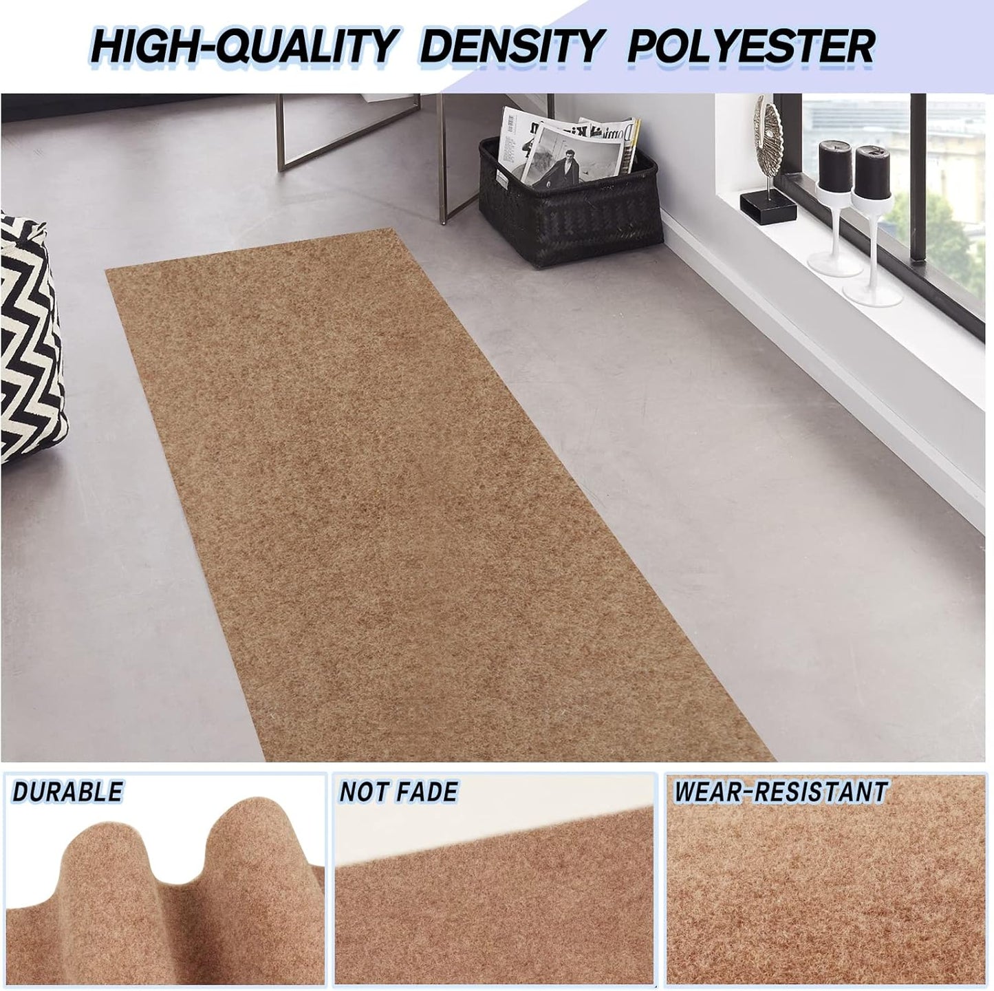Custom Size Backed Non-Slip Area Rugs Runner, Easy Clean, Waterproof Runner Rugs for Hallway Entryway, Kitchen, Laundry, 2FT x 49FT, Beige