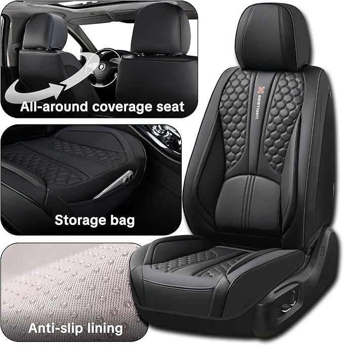 Black Car Seat Covers Full Set,Waterproof Leather Car Seat Covers,Suitable for suvs, sedans, and Pickup Trucks