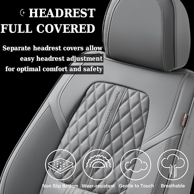 Coverado Seat Covers, Car Front Seat Covers with Backrest, Nappa Leather Car Seat Protectors,Waterproof &Breathable,Anti-Slip Automotive Seat Cushion, Universal Fit for Most Vehicles,2Pcs Gray