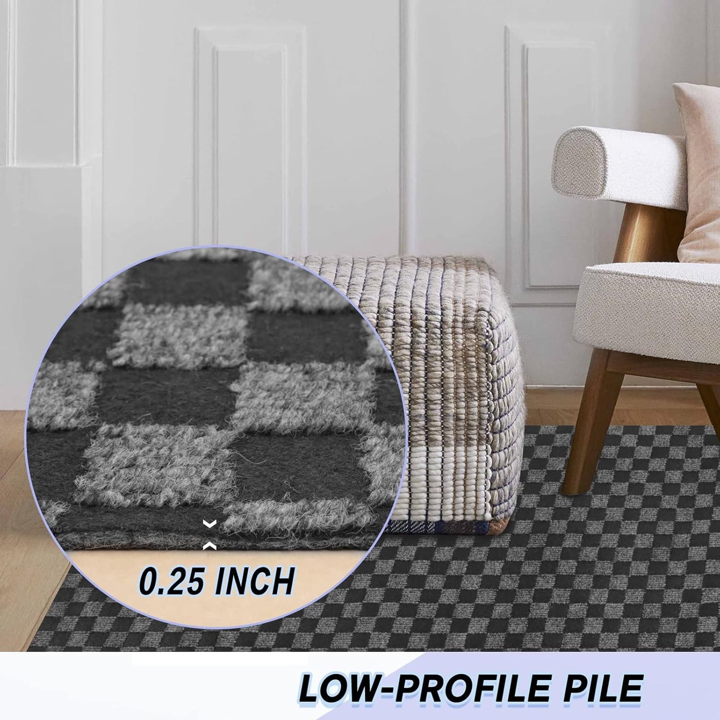 Custom Size Backed Non-Slip Area Rugs Runner, Easy Clean, Waterproof Runner Rugs for Hallway Entryway, Kitchen, Laundry, 4FT x 16FT, Gray Checkered