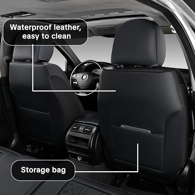 Black Car Seat Covers Full Set,Waterproof Leather Car Seat Covers,Suitable for suvs, sedans, and Pickup Trucks