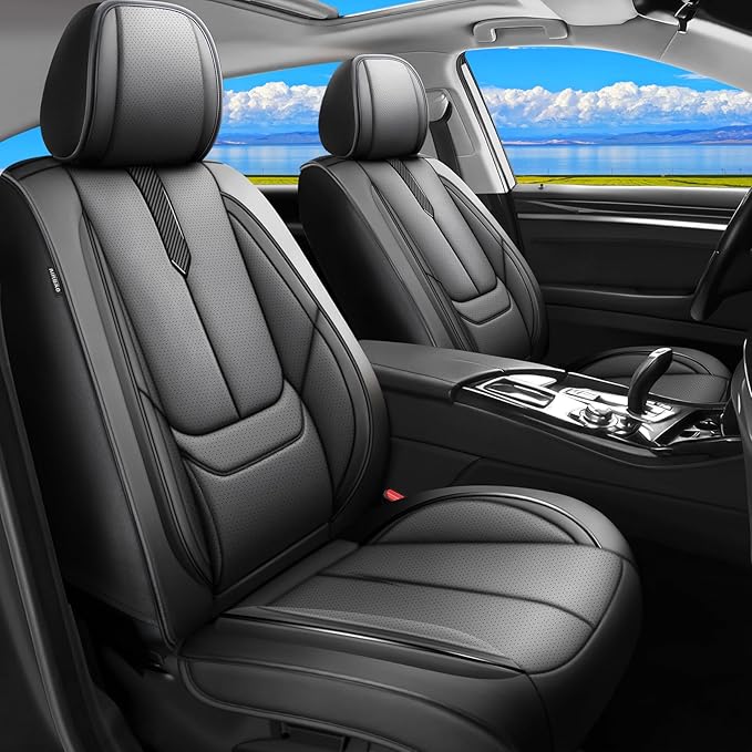 Fit Honda Fit Car Seat Covers for Honda Fit 2007-2019 2020-Upgraded Premium Waterproof & Breathable Leather,Airbag Compatible,All-Weather Seat Cushion Protector,Full Set,Black