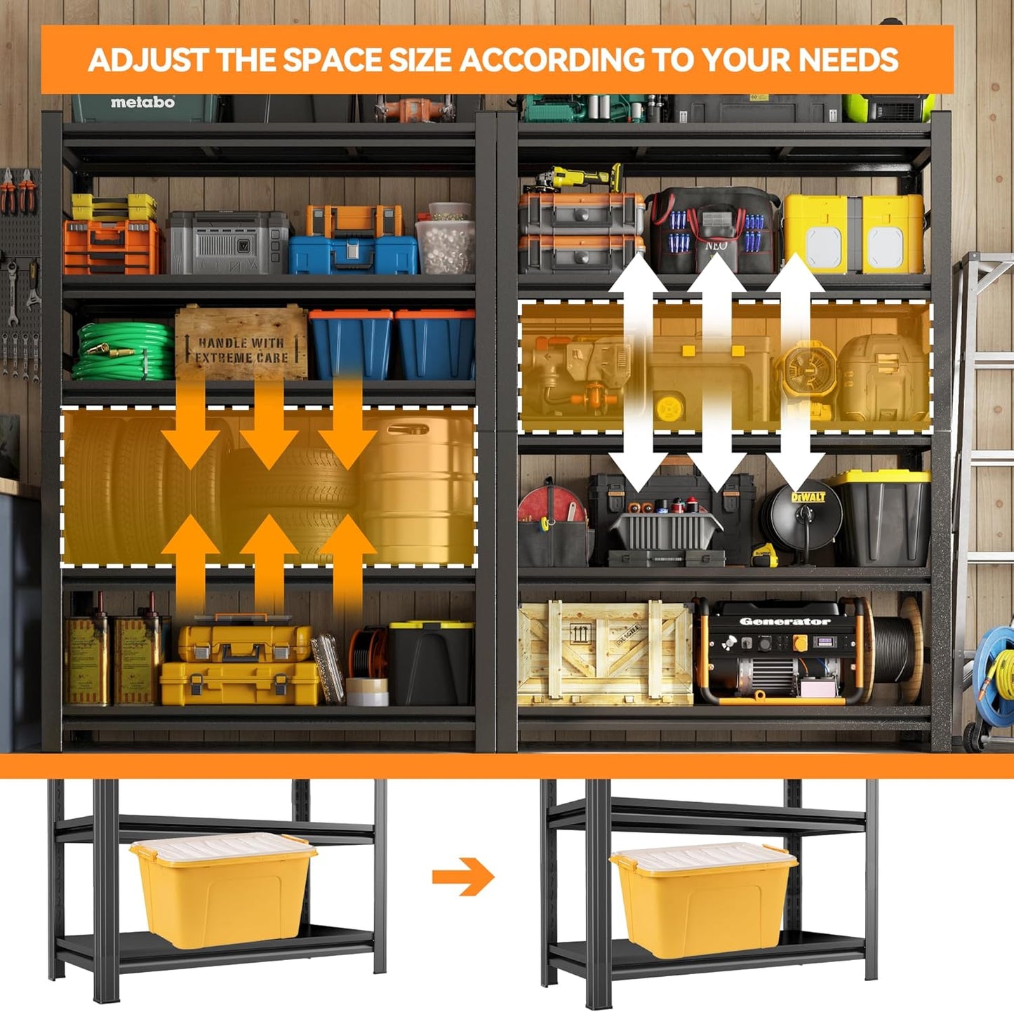 59"H Garage Shelving Heavy Duty Rack, 2400 LBS Large Capacity 4 Tier Adjustable Storage Shelves, Metal Industrial Shelving Units Utility Shelf for Basement and Warehouse, 59"H×23.6"W×13.8"D, Black