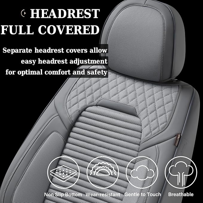 Coverado Car Seat Covers Full Set, Leather Seat Covers for Cars, Automotive Seat Cover Car Accessories Universal Fit for Most Cars SUV Trucks(Gray)