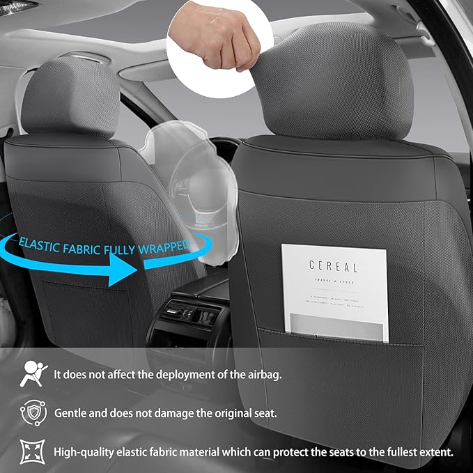 Car Seat Covers Full Set,Universal Fit for Cars,SUVs,Trucks,and Sedans with 5 Seats,Faux Leather Car Seat Cushion Compatible with Airbags,Waterproof Car Seat Protector,Grey