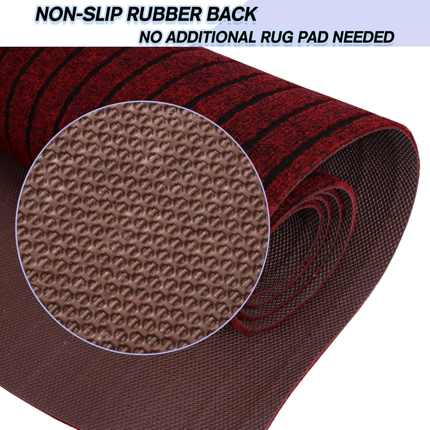 Custom Size Backed Non-Slip Area Rugs Runner, Easy Clean, Waterproof Runner Rugs for Hallway Entryway, Kitchen, Laundry, 3FT x 54FT, Red Stripe