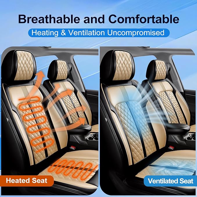 Fit Accord Car Seat Covers for Select Honda Accord 2012-2026 - Premium Full Coverage Leather, Airbag Compatible, Waterproof & All Weather Seat Protector, Full Set, Black+Beige