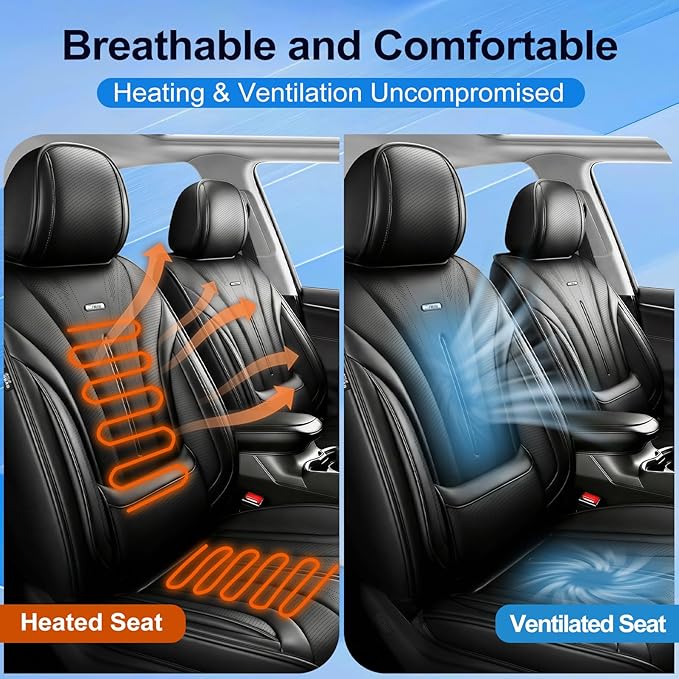 Fit CRV Car Seat Covers (Front Pair) for Select Honda CR-V 2011-2026 - Premium Full Coverage Leather, Airbag Compatible, Waterproof & All Weather Breathable Seat Cushion Protector, Black