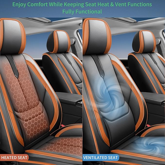 Fit HRV Car Seat Covers for Honda HR-V 2016-2024 2025 2026 - Upgraded Premium Waterproof & Breathable Leather, Airbag Compatible, All-Weather Seat Cushion Protector (2 Front/Black-Brown)