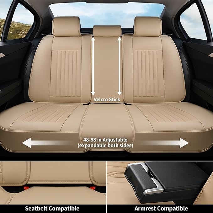 Coverado Beige Nappa Leather Car Seat Covers, Universal Fit Front Seats, 2-Pack Waterproof Seat Covers, Perforated Faux Leather, Compatible with Most Cars Trucks