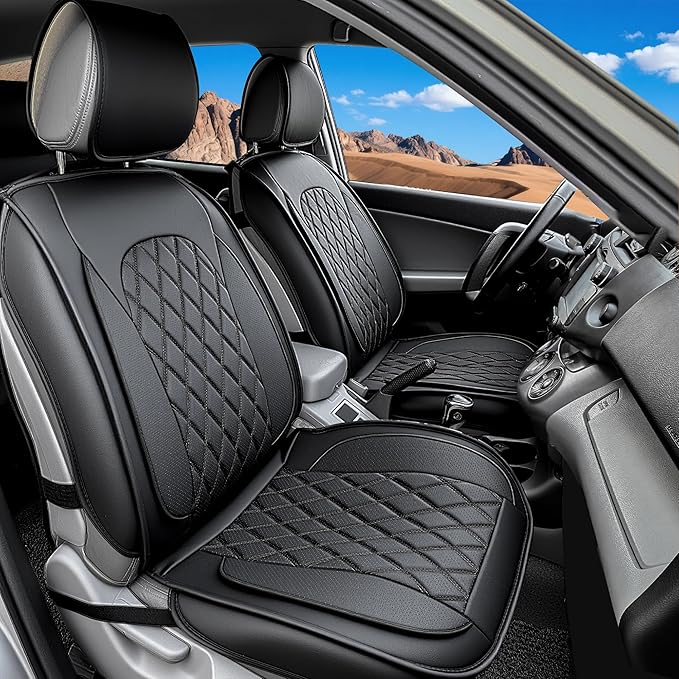 LINGVIDO Car Seat Covers Full Set (5 Seats) - Premium Perforated Nappa Leather, Waterproof Shield, Omni-Adapt Fit SUVs Sedans, Ultimate Family & Pet Protection