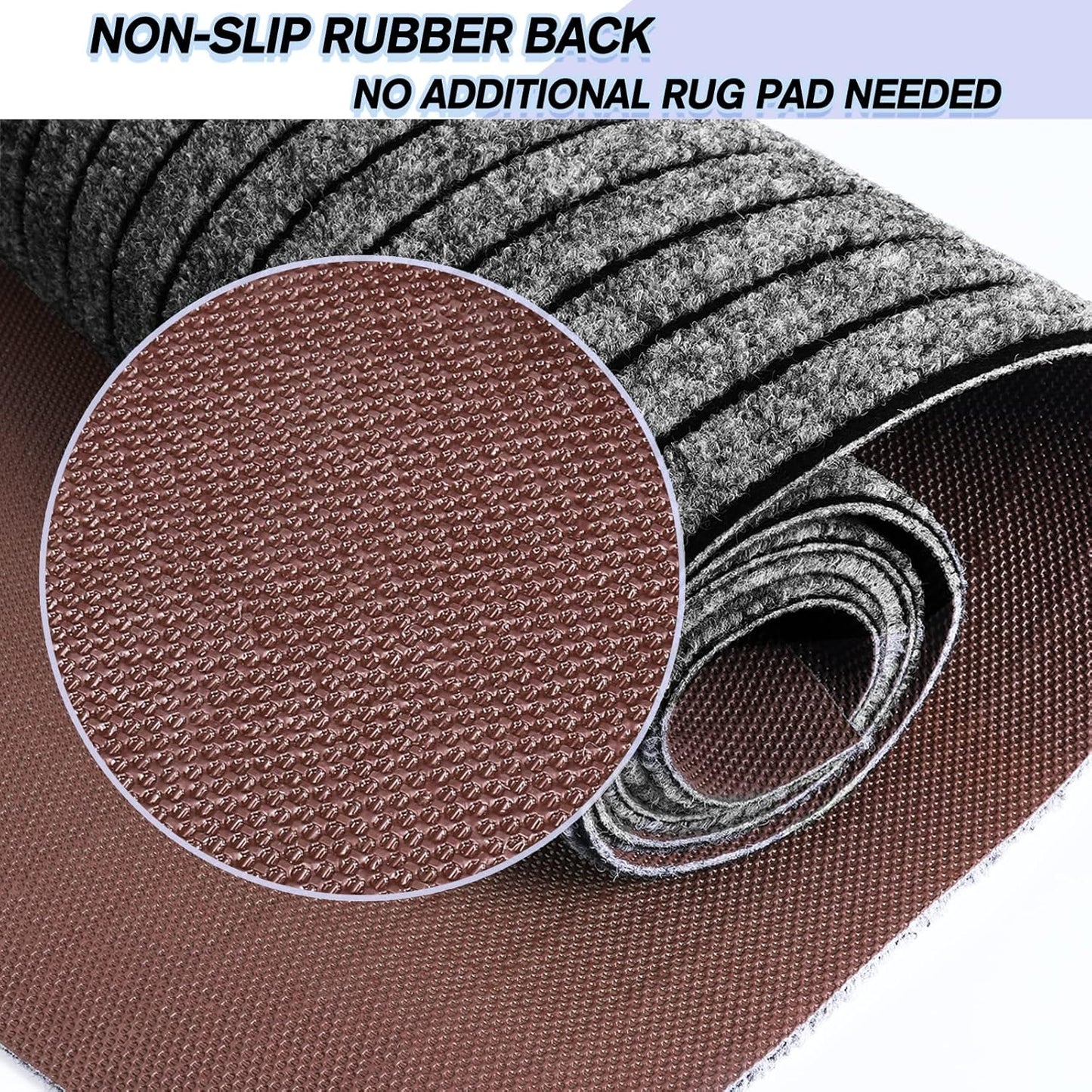 Custom Size Backed Non-Slip Area Rugs Runner, Easy Clean, Waterproof Runner Rugs for Hallway Entryway, Kitchen, Laundry, 4FT x 9FT, Gray Stripe