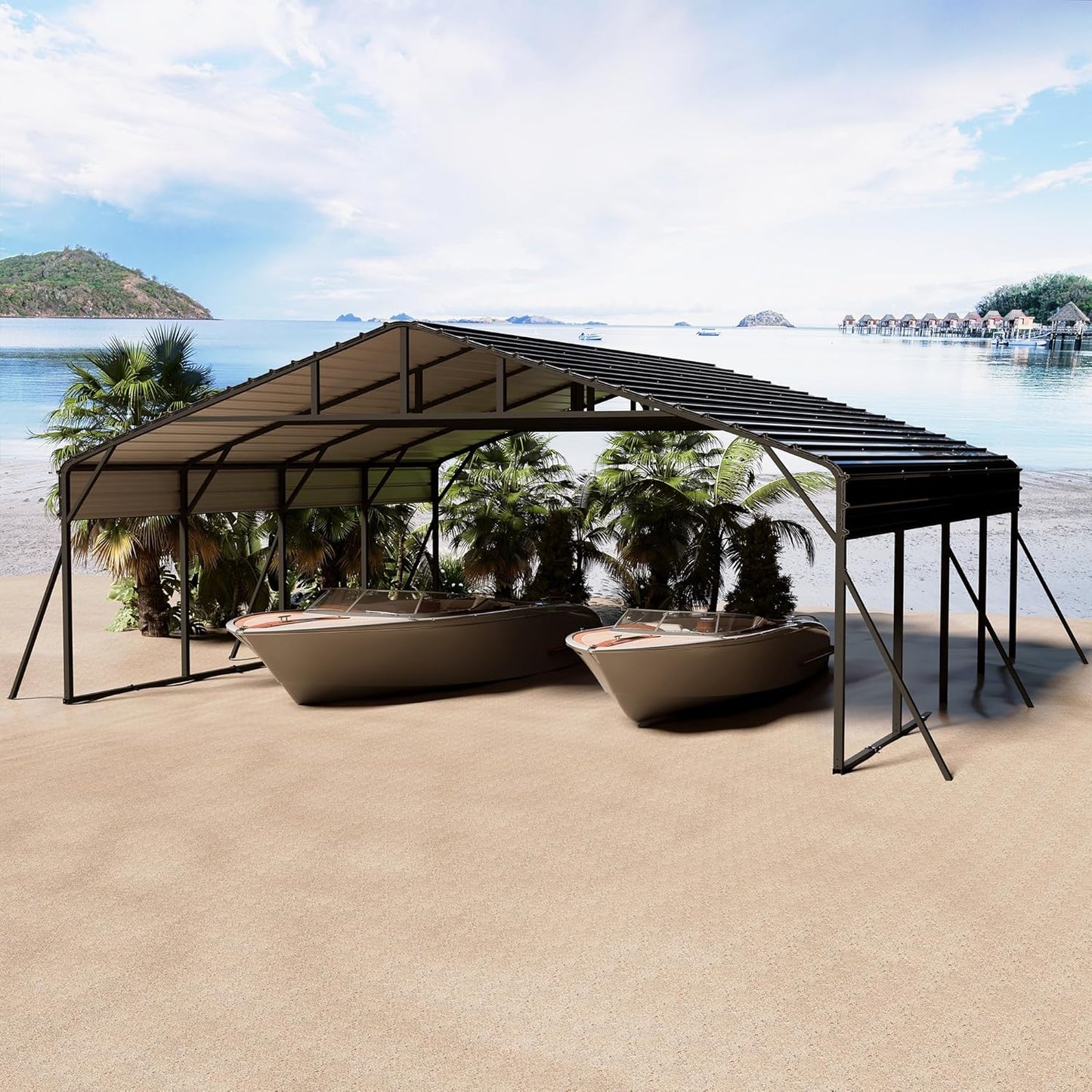 20' x 20' x 8.5' Heavy Duty Metal Carport with Galvanized Steel Roof, Steel Carport Kits Outdoor with Metal Roof, Galvanized Car Shelter for Tractors, Pickup, Boat, Car